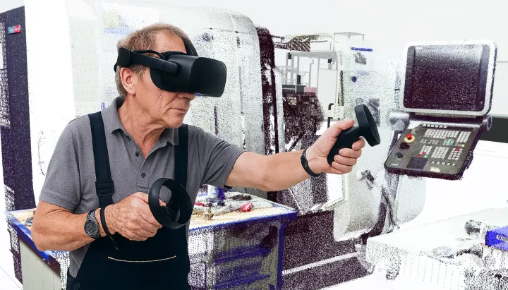 Werker vor einer Punktwolke